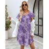 Ekouaer Womens Nightgown Soft Sleepwear Pleated Sleepshirt Sleep Dress Short Sleeve Nightdress S-3XL(Floral Purple)