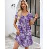 Ekouaer Womens Nightgown Soft Sleepwear Pleated Sleepshirt Sleep Dress Short Sleeve Nightdress S-3XL(Floral Purple)