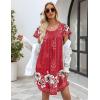 Ekouaer Womens Nightgown Soft Sleepwear Pleated Sleepshirt Sleep Dress Short Sleeve Nightdress S-3XL(Floral Red)