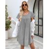 Ekouaer Womens Nightgown Soft Sleepwear Pleated Sleepshirt Sleep Dress Short Sleeve Nightdress S-3XL(Grey)