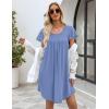 Ekouaer Womens Nightgown Soft Sleepwear Pleated Sleepshirt Sleep Dress Short Sleeve Nightdress S-3XL(Light Blue)