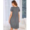 Ekouaer Womens Nightgown Soft Sleepwear Pleated Sleepshirt Sleep Dress Short Sleeve Nightdress S-3XL(Medium Grey)