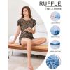 Ekouaer Womens Pajama Sets 2 Piece Ruffle Sleeves Top and Shorts Pjs Soft Sleepwear Casual Lounge Set with Pockets(Brown Leopard)