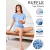 Ekouaer Womens Pajama Sets 2 Piece Ruffle Sleeves Top and Shorts Pjs Soft Sleepwear Casual Lounge Set with Pockets(Light Blue)