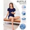 Ekouaer Womens Pajama Sets 2 Piece Ruffle Sleeves Top and Shorts Pjs Soft Sleepwear Casual Lounge Set with Pockets(Navy Blue)