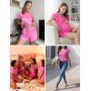 Ekouaer Womens Pajama Sets 2 Piece Ruffle Sleeves Top and Shorts Pjs Soft Sleepwear Casual Lounge Set with Pockets(Rose Red)