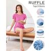 Ekouaer Womens Pajama Sets 2 Piece Ruffle Sleeves Top and Shorts Pjs Soft Sleepwear Casual Lounge Set with Pockets(Rose Red)
