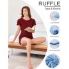 Ekouaer Womens Pajama Sets 2 Piece Ruffle Sleeves Top and Shorts Pjs Soft Sleepwear Casual Lounge Set with Pockets(Wine Red)