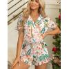 Ekouaer Womens Pajama Sets Button Down Short Sleeve Top and Shorts Cute Pjs Sets Sleepwear(Summer Plants)