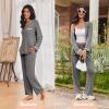 Ekouaer Women’s Pajama Sets Long Sleeve Button Down 2 Piece Pjs Soft Lounge Sets Notch Collar Sleepwear(Dark Grey)