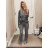 Ekouaer Women’s Pajama Sets Long Sleeve Button Down 2 Piece Pjs Soft Lounge Sets Notch Collar Sleepwear(Dark Grey)