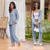 Ekouaer Women’s Pajama Sets Long Sleeve Button Down 2 Piece Pjs Soft Lounge Sets Notch Collar Sleepwear(Light Blue)