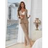 Ekouaer Women’s Pajama Sets Long Sleeve Button Down 2 Piece Pjs Soft Lounge Sets Notch Collar Sleepwear(Light Brown)
