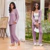 Ekouaer Women’s Pajama Sets Long Sleeve Button Down 2 Piece Pjs Soft Lounge Sets Notch Collar Sleepwear(Lilac)