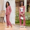 Ekouaer Women’s Pajama Sets Long Sleeve Button Down 2 Piece Pjs Soft Lounge Sets Notch Collar Sleepwear(Orange Red)
