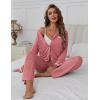 Ekouaer Women’s Pajama Sets Long Sleeve Button Down 2 Piece Pjs Soft Lounge Sets Notch Collar Sleepwear(Orange Red)
