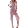 Ekouaer Women’s Pajama Sets Long Sleeve Button Down 2 Piece Pjs Soft Lounge Sets Notch Collar Sleepwear(Pink)