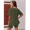 Ekouaer Womens Pajamas 2 Piece Lounge Sets Oversized V Neck T-Shirts Tops Biker Shorts Set Workout Reversible Tracksuit S-XXL(Army Green)