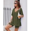Ekouaer Womens Pajamas 2 Piece Lounge Sets Oversized V Neck T-Shirts Tops Biker Shorts Set Workout Reversible Tracksuit S-XXL(Army Green)