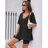 Ekouaer Womens Pajamas 2 Piece Lounge Sets Oversized V Neck T-Shirts Tops Biker Shorts Set Workout Reversible Tracksuit S-XXL(Black)