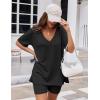 Ekouaer Womens Pajamas 2 Piece Lounge Sets Oversized V Neck T-Shirts Tops Biker Shorts Set Workout Reversible Tracksuit S-XXL(Black)
