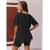 Ekouaer Womens Pajamas 2 Piece Lounge Sets Oversized V Neck T-Shirts Tops Biker Shorts Set Workout Reversible Tracksuit S-XXL(Black)