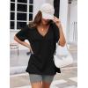 Ekouaer Womens Pajamas 2 Piece Lounge Sets Oversized V Neck T-Shirts Tops Biker Shorts Set Workout Reversible Tracksuit S-XXL(Black/Dark Gray)