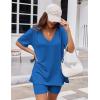 Ekouaer Womens Pajamas 2 Piece Lounge Sets Oversized V Neck T-Shirts Tops Biker Shorts Set Workout Reversible Tracksuit S-XXL(Blue)