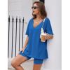 Ekouaer Womens Pajamas 2 Piece Lounge Sets Oversized V Neck T-Shirts Tops Biker Shorts Set Workout Reversible Tracksuit S-XXL(Blue)