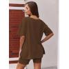 Ekouaer Womens Pajamas 2 Piece Lounge Sets Oversized V Neck T-Shirts Tops Biker Shorts Set Workout Reversible Tracksuit S-XXL(Brown)