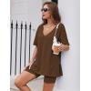 Ekouaer Womens Pajamas 2 Piece Lounge Sets Oversized V Neck T-Shirts Tops Biker Shorts Set Workout Reversible Tracksuit S-XXL(Brown)