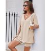 Ekouaer Womens Pajamas 2 Piece Lounge Sets Oversized V Neck T-Shirts Tops Biker Shorts Set Workout Reversible Tracksuit S-XXL(Champagne)