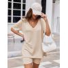 Ekouaer Womens Pajamas 2 Piece Lounge Sets Oversized V Neck T-Shirts Tops Biker Shorts Set Workout Reversible Tracksuit S-XXL(Champagne)