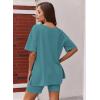 Ekouaer Womens Pajamas 2 Piece Lounge Sets Oversized V Neck T-Shirts Tops Biker Shorts Set Workout Reversible Tracksuit S-XXL(Dark Blue)