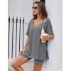 Ekouaer Womens Pajamas 2 Piece Lounge Sets Oversized V Neck T-Shirts Tops Biker Shorts Set Workout Reversible Tracksuit S-XXL(Dark Grey)