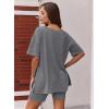 Ekouaer Womens Pajamas 2 Piece Lounge Sets Oversized V Neck T-Shirts Tops Biker Shorts Set Workout Reversible Tracksuit S-XXL(Dark Grey)