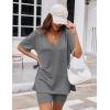 Ekouaer Womens Pajamas 2 Piece Lounge Sets Oversized V Neck T-Shirts Tops Biker Shorts Set Workout Reversible Tracksuit S-XXL(Dark Grey)