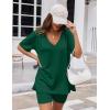 Ekouaer Womens Pajamas 2 Piece Lounge Sets Oversized V Neck T-Shirts Tops Biker Shorts Set Workout Reversible Tracksuit S-XXL(Evergreen)
