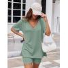 Ekouaer Womens Pajamas 2 Piece Lounge Sets Oversized V Neck T-Shirts Tops Biker Shorts Set Workout Reversible Tracksuit S-XXL(Ice Green)