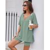 Ekouaer Womens Pajamas 2 Piece Lounge Sets Oversized V Neck T-Shirts Tops Biker Shorts Set Workout Reversible Tracksuit S-XXL(Ice Green)