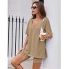 Ekouaer Womens Pajamas 2 Piece Lounge Sets Oversized V Neck T-Shirts Tops Biker Shorts Set Workout Reversible Tracksuit S-XXL(Khaki)