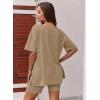 Ekouaer Womens Pajamas 2 Piece Lounge Sets Oversized V Neck T-Shirts Tops Biker Shorts Set Workout Reversible Tracksuit S-XXL(Khaki)