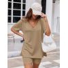 Ekouaer Womens Pajamas 2 Piece Lounge Sets Oversized V Neck T-Shirts Tops Biker Shorts Set Workout Reversible Tracksuit S-XXL(Khaki)