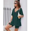 Ekouaer Womens Pajamas 2 Piece Lounge Sets Oversized V Neck T-Shirts Tops Biker Shorts Set Workout Reversible Tracksuit S-XXL(Lake Green)