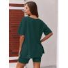Ekouaer Womens Pajamas 2 Piece Lounge Sets Oversized V Neck T-Shirts Tops Biker Shorts Set Workout Reversible Tracksuit S-XXL(Lake Green)