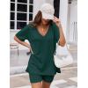 Ekouaer Womens Pajamas 2 Piece Lounge Sets Oversized V Neck T-Shirts Tops Biker Shorts Set Workout Reversible Tracksuit S-XXL(Lake Green)