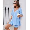 Ekouaer Womens Pajamas 2 Piece Lounge Sets Oversized V Neck T-Shirts Tops Biker Shorts Set Workout Reversible Tracksuit S-XXL(Light Blue)