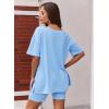 Ekouaer Womens Pajamas 2 Piece Lounge Sets Oversized V Neck T-Shirts Tops Biker Shorts Set Workout Reversible Tracksuit S-XXL(Light Blue)