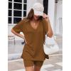Ekouaer Womens Pajamas 2 Piece Lounge Sets Oversized V Neck T-Shirts Tops Biker Shorts Set Workout Reversible Tracksuit S-XXL(Light Brown)