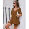 Ekouaer Womens Pajamas 2 Piece Lounge Sets Oversized V Neck T-Shirts Tops Biker Shorts Set Workout Reversible Tracksuit S-XXL(Light Brown)